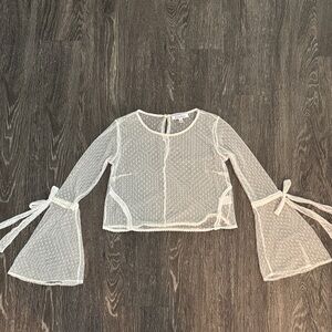 Sheer Polkadot Bell Sleeve Ribbon Top